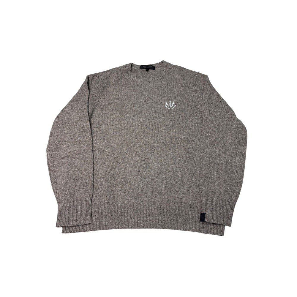 rag bone‎ NEW YORK mens L lambswool sweater crew neck Dagger Embroidered  gray